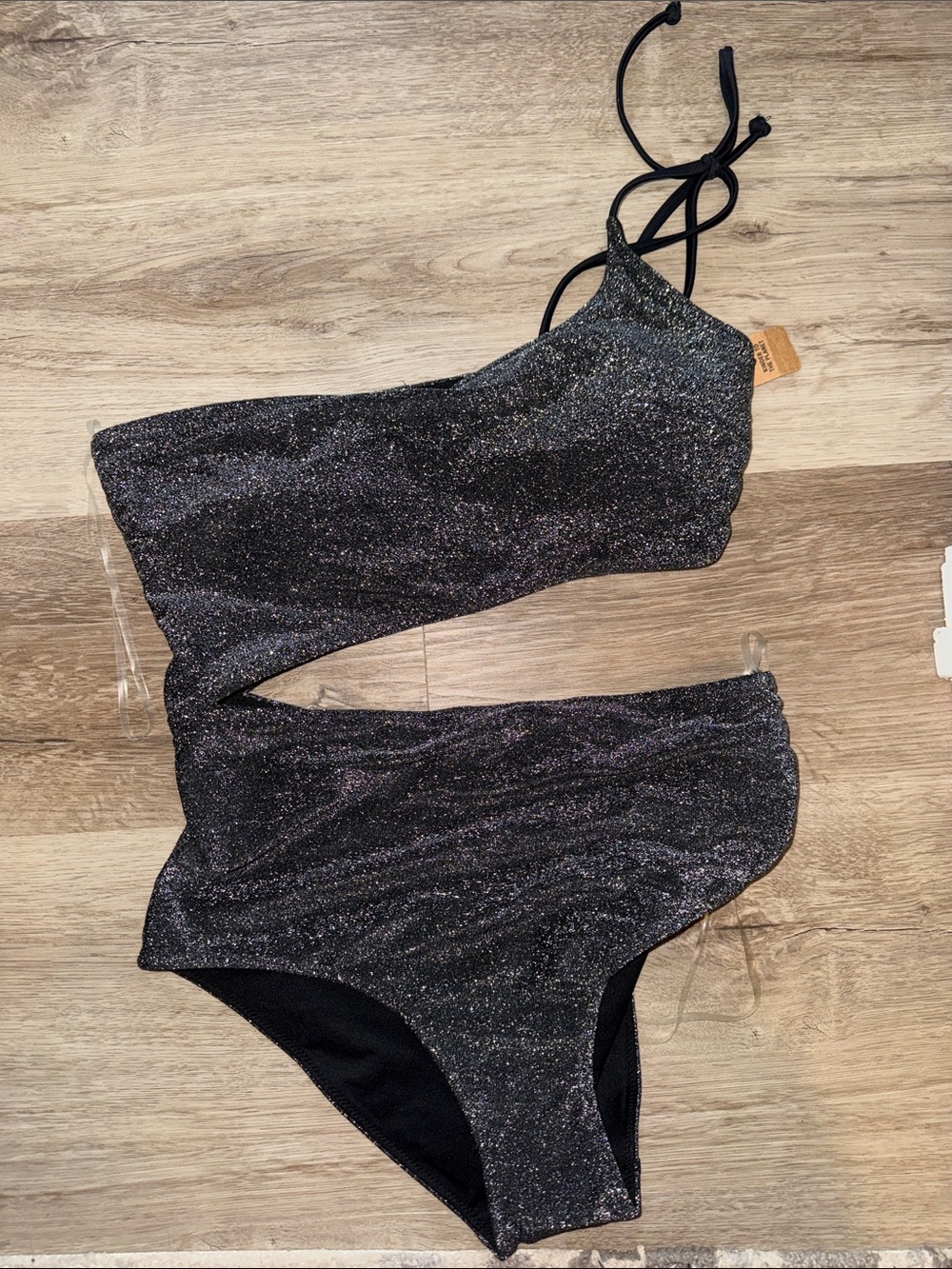 VS PINK Shimmery Black One-Shoulder One-piece cut out Swimsuit